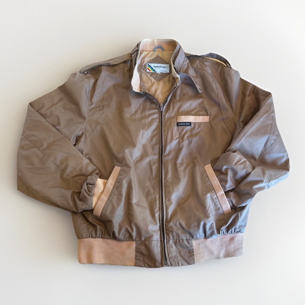 Members Only Jacket Mens XL 1980s Tan Racer Bomber Full Zip 1983‎ Rainbow Tag - Picture 2 of 7